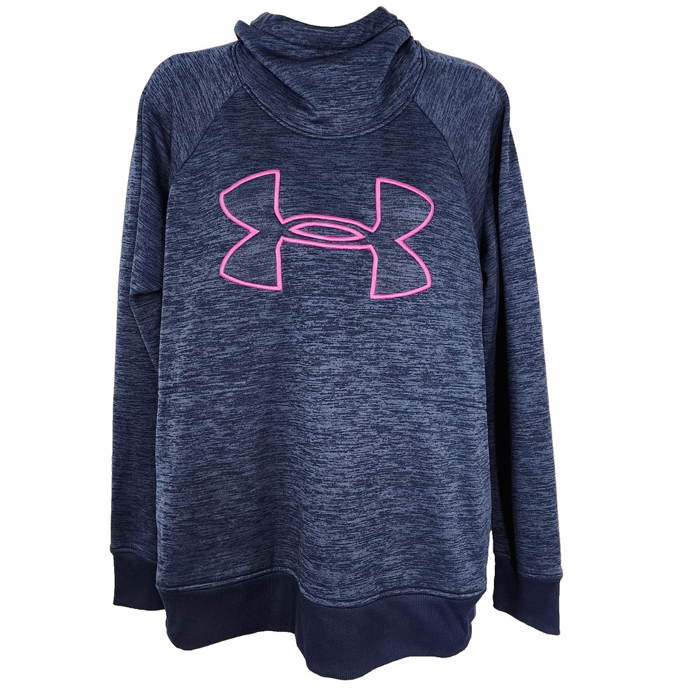 Under Armour Hoodie Sweatshirt Womens Large Blue Pink Cold Gear Loose Fit Active